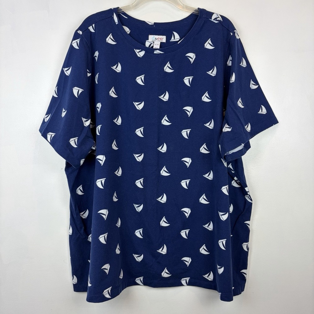 Denim & Co Top Womens 4X  Print Tunic T Shirt Coastal Sailboat Nautical